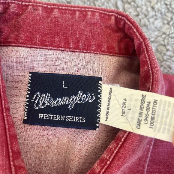 Wrangler Brushpopper Vintage Pearl Snap Shirt Horses Mountain Red Graphic Large - Picture 3 of 5